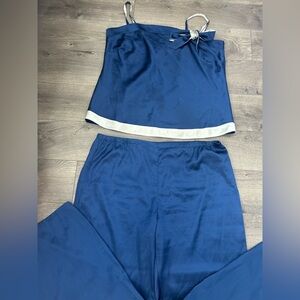 George Navy Satin Sleepwear with Ivory Accents